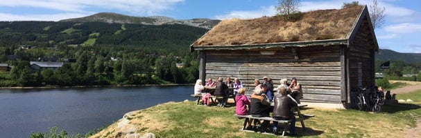 Sommerbilde på Bjønnsstugua på Flomvollen med Trysilfjellet i bakgrunn