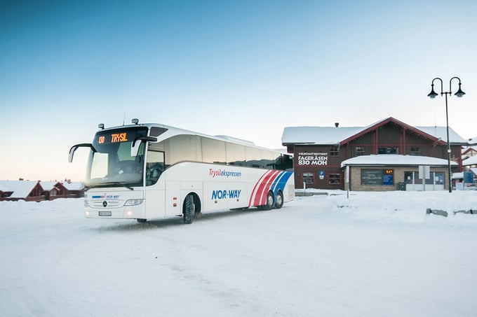 The bus Trysilekspressen in winter