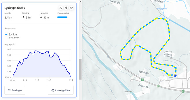 Map section from trail network at Østby Trysil