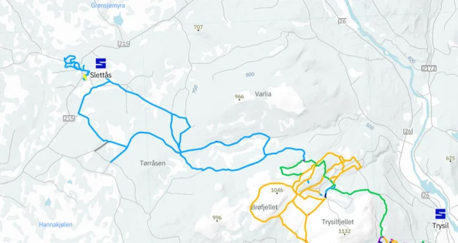 Excerpts of cross-country trail maps from skisporet.no