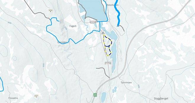Excerpt from a map on skisporet.no showing groomed trails